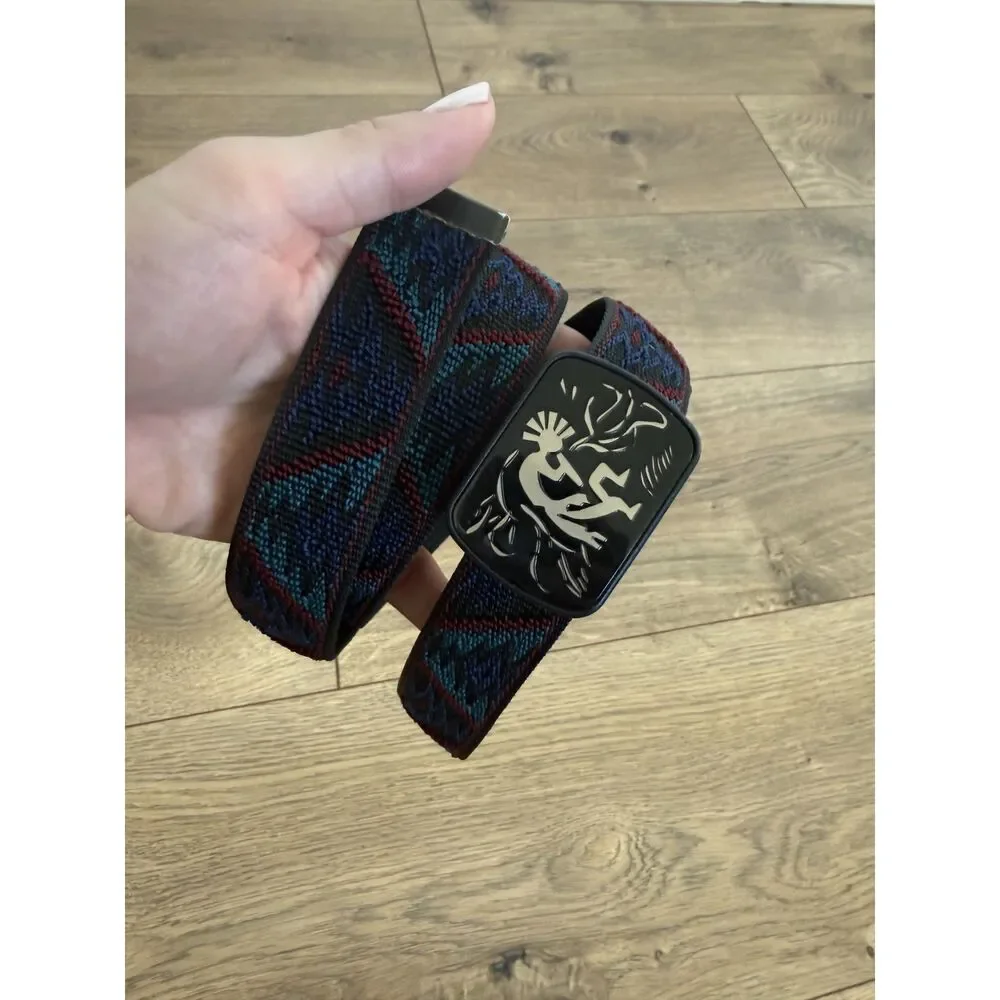 BLUE SUN BELTS kokopelli aztec buckle tribal design nylon belt usa native